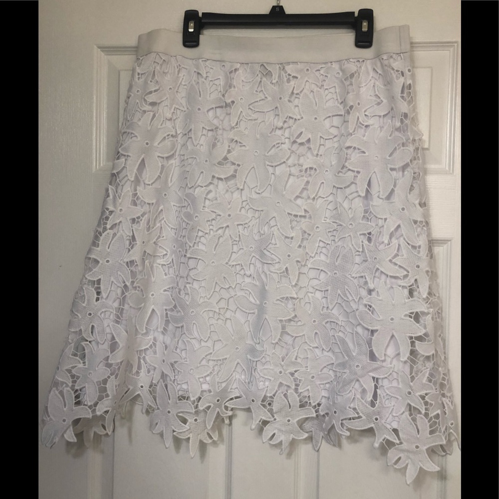 White lace overlay midi skirt